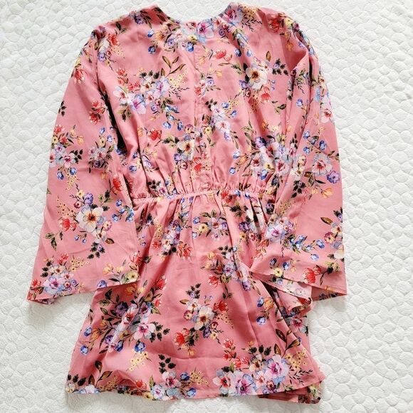 NEW House of Harlow x Revolve floral kimono dress long sleeved wrap pink medium - Picture 2 of 11